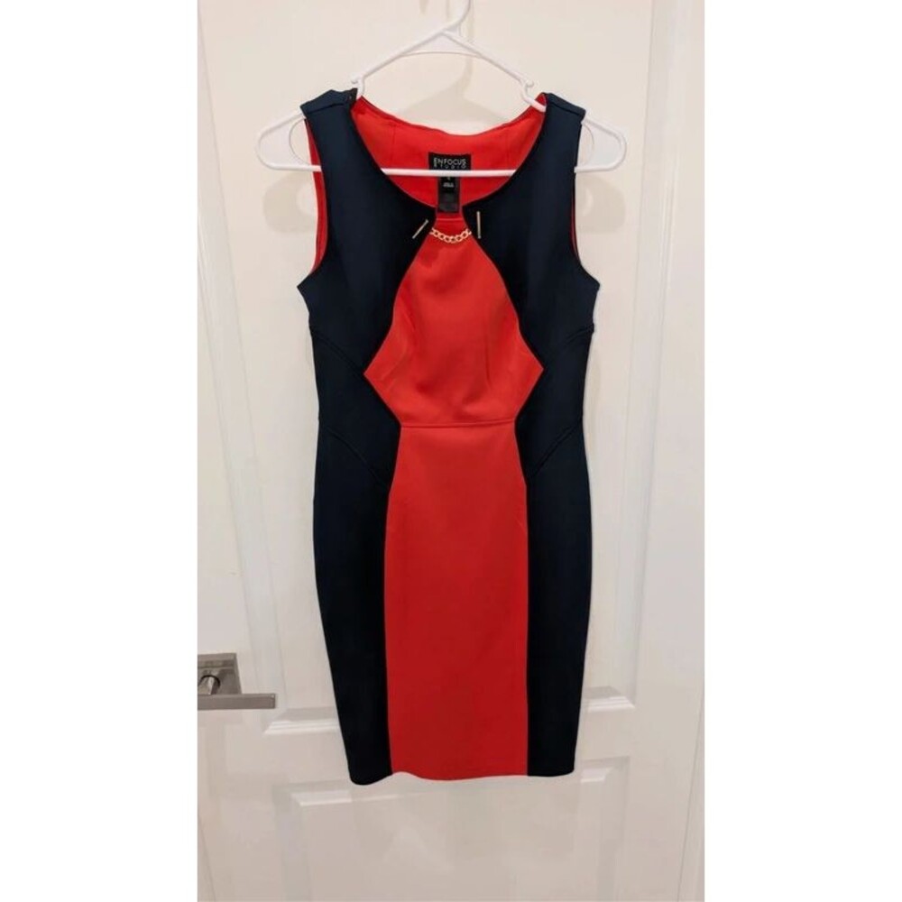 En Focus Studio Red Blue Fitted Sleeveless Pencil Dress Stretch Size 4